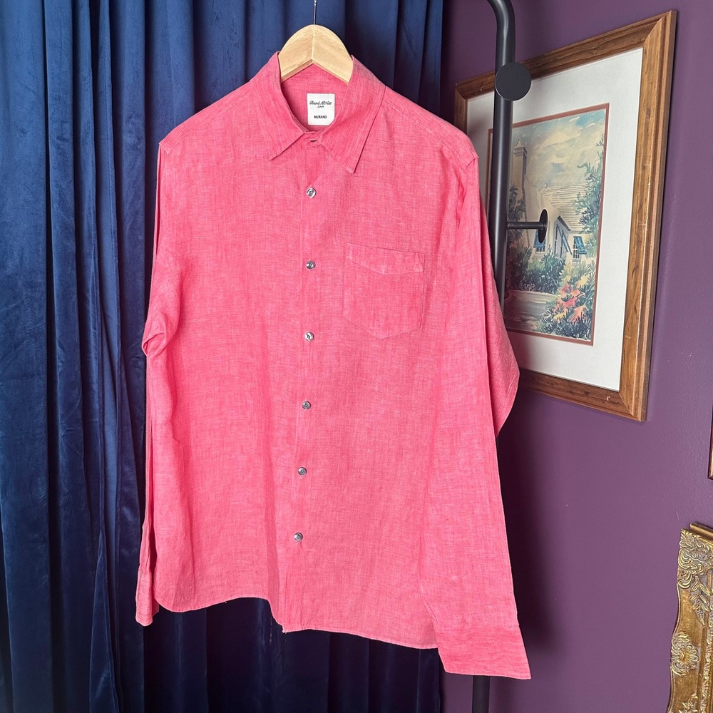 Murano Baird McNutt 100% Linen Coral Pink Long Sleeve Shirt Men's M